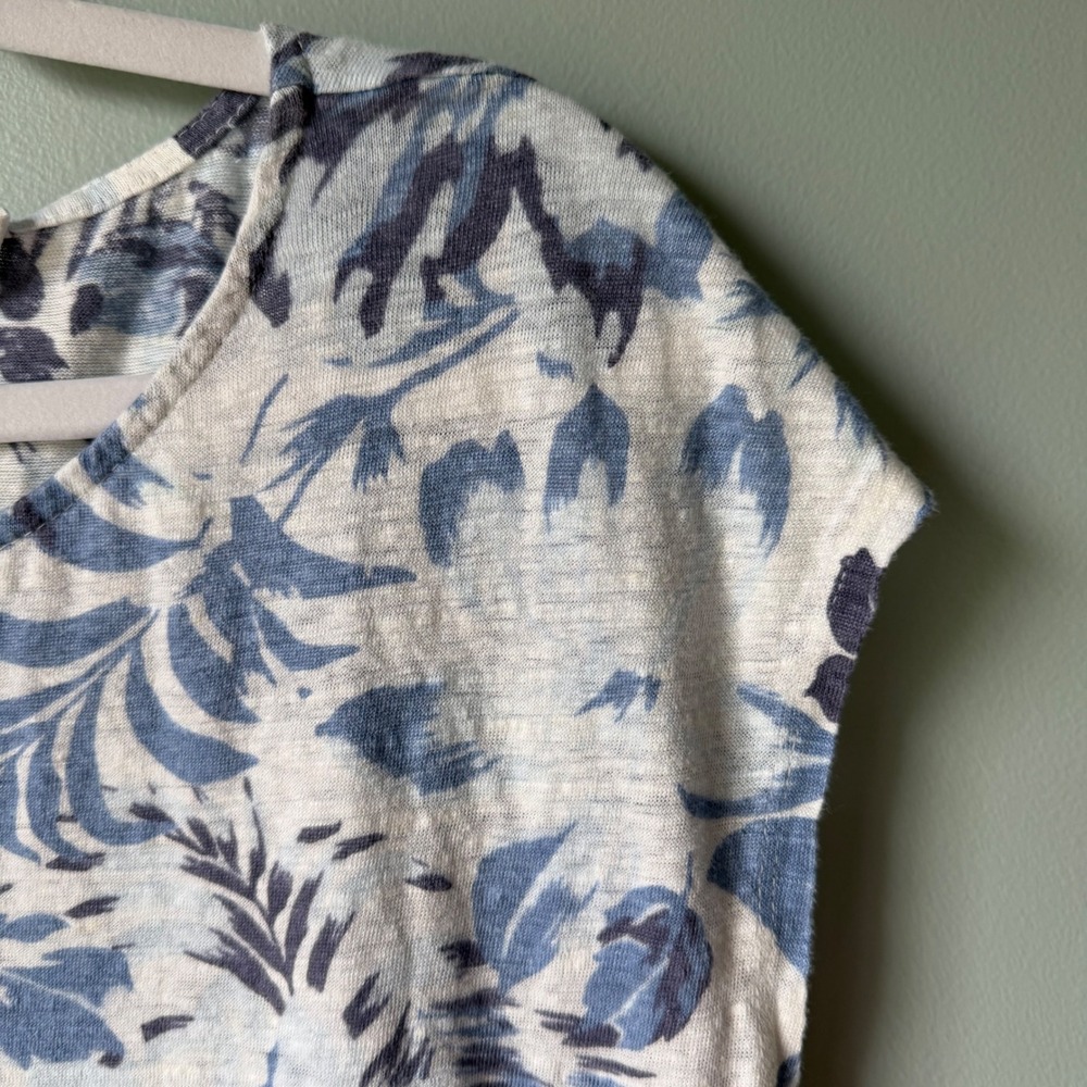 C&C‎ California 100% Linen Short Sleeve Top Asymmetrical Hem Blue White Size XL - Picture 4 of 12